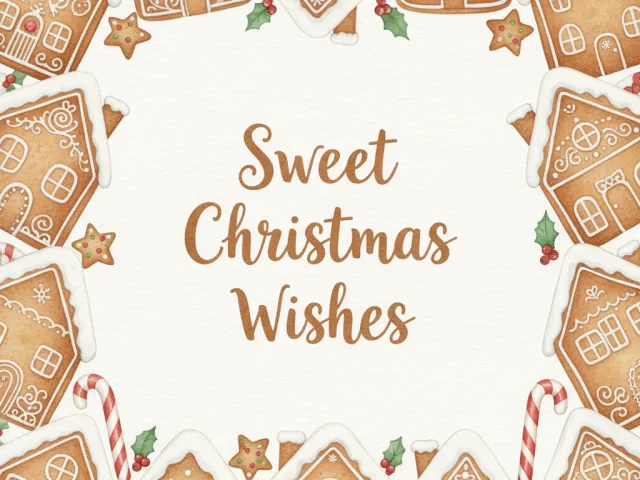 Watercolor Christmas card with gingerbread cookies around festive greeting