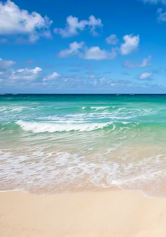 Tranquil tropical beach with turquoise waves and blue sky