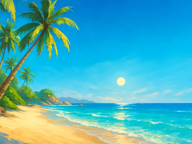 bright tropical beach with turquoise water and white sand
