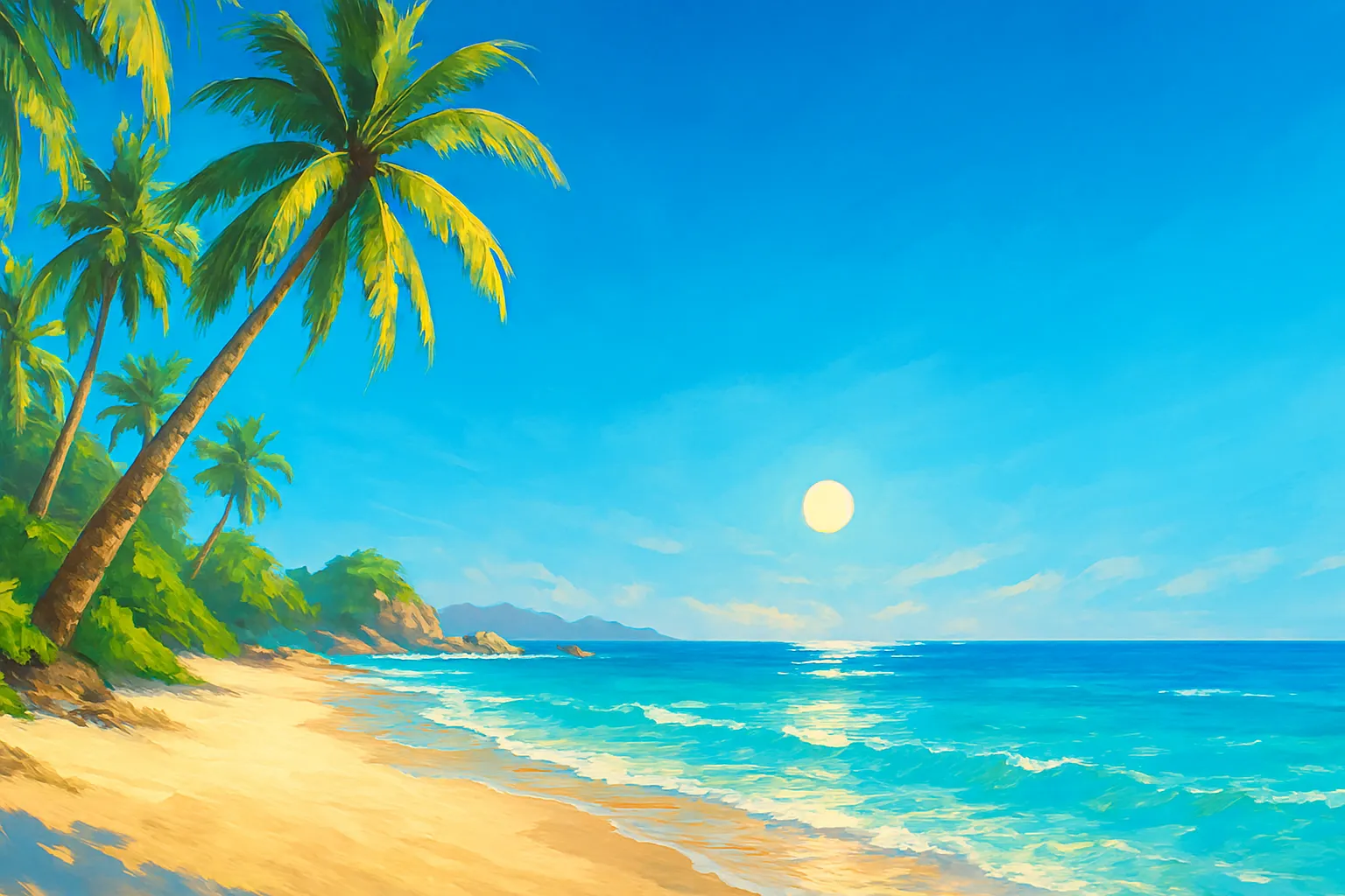 bright tropical beach with turquoise water and white sand
