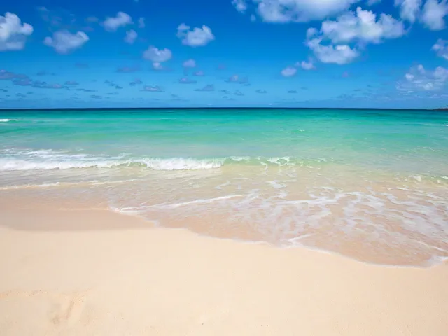 Bright tropical beach with turquoise sea and white sand
