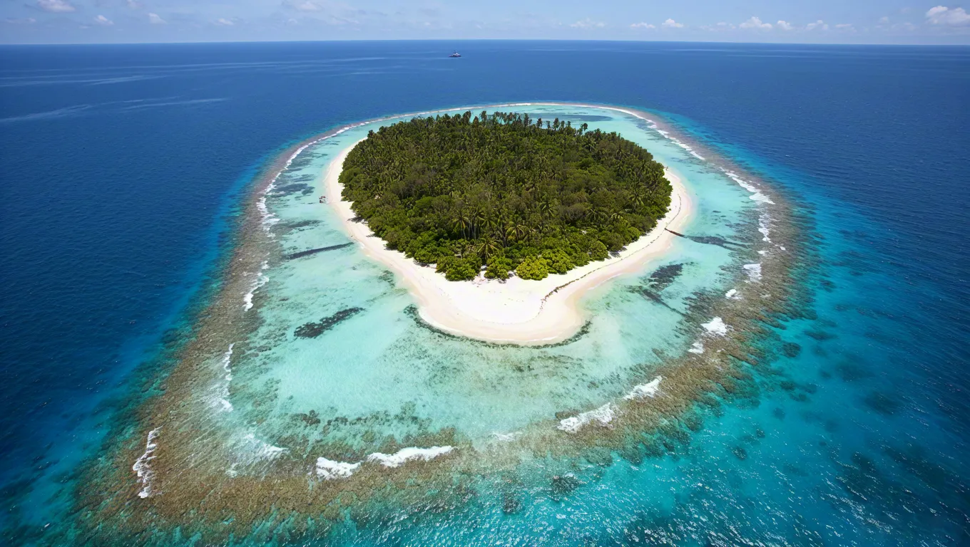 Small island surrounded by turquoise ocean