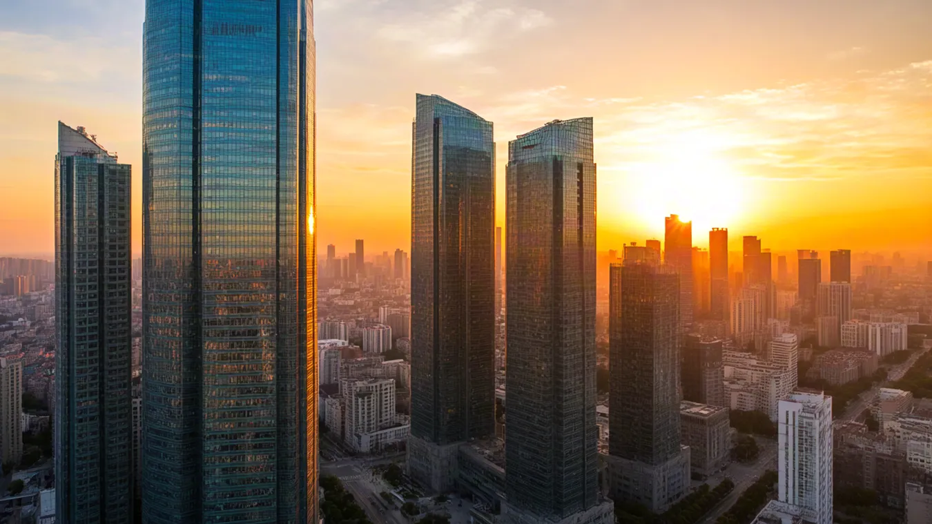 Tall glass buildings at golden hour