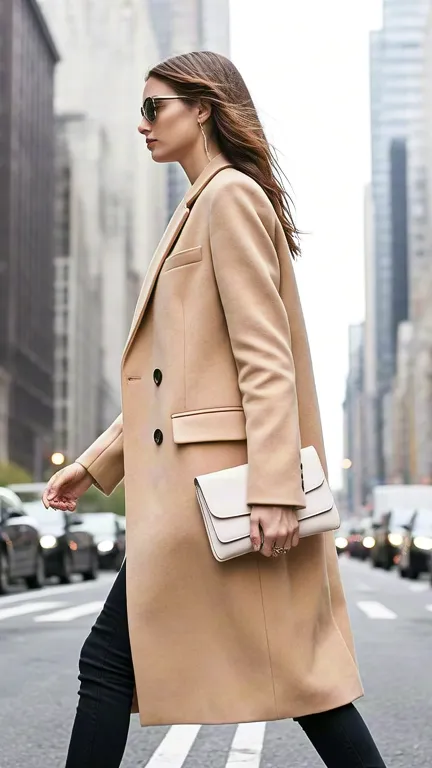 Urban street style with woman crossing road
