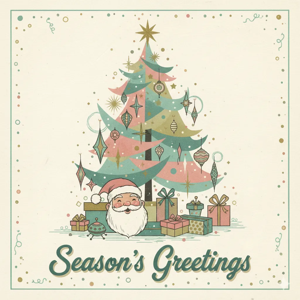 Vintage Christmas tree Season’s Greetings card