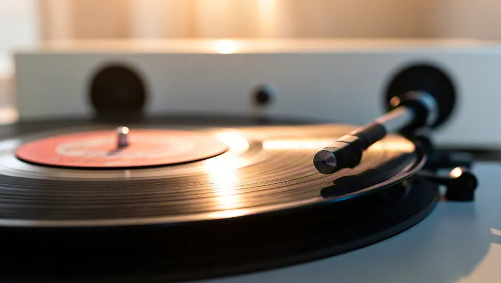 Vinyl record spinning on turntable
