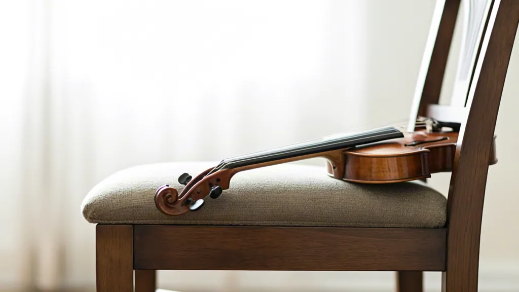 Violin lying on wooden chair