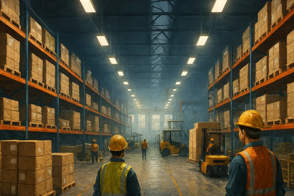 Warehouse workers aisle