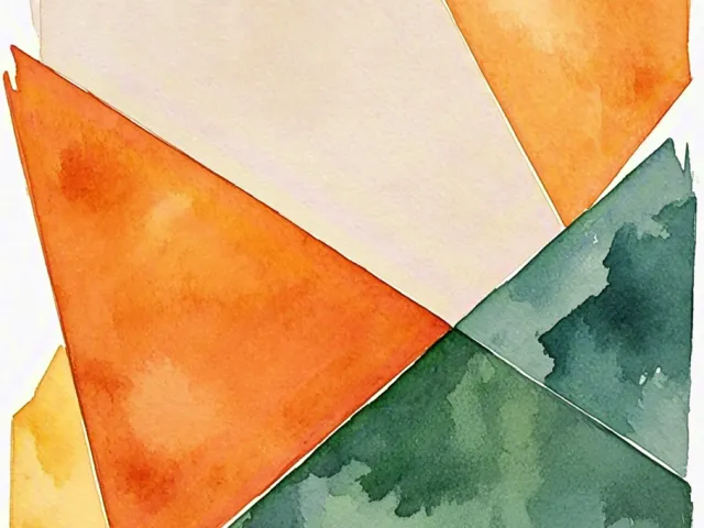 Modern watercolor shapes in orange and green tones with soft edges