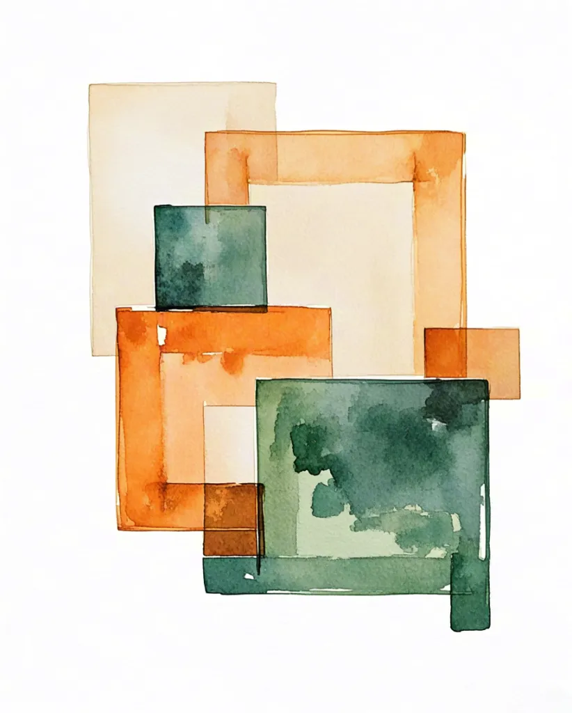 Watercolor abstract geometric blocks