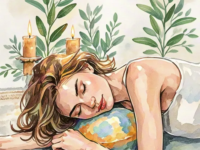 Woman lying on a pillow and relaxing in a soft watercolor spa environment