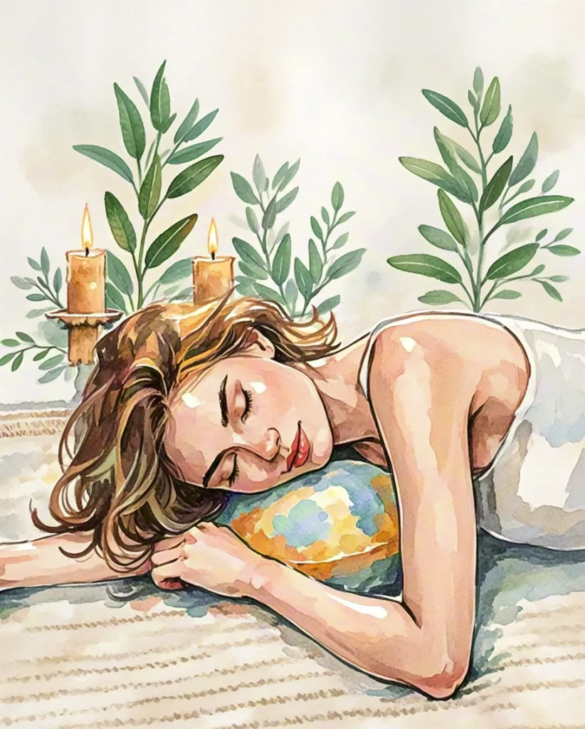 Watercolor aromatherapy rest scene