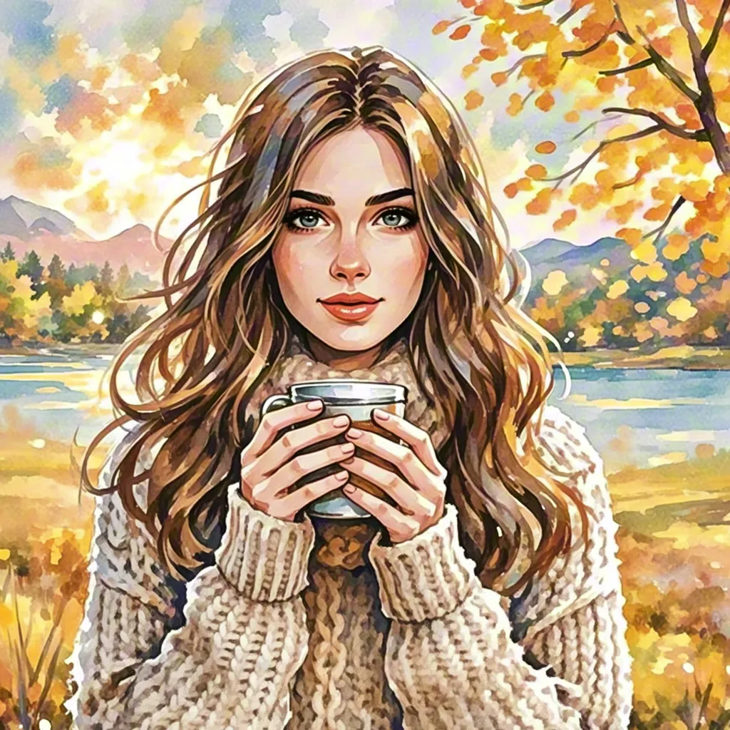 Watercolor autumn girl illustration