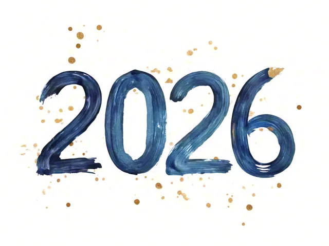 watercolor style 2026 numbers with gold splashes on white background