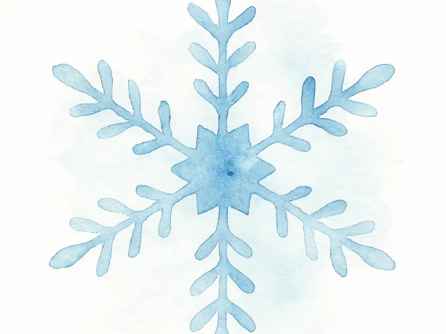 Hand-painted light blue snowflake on clean white background