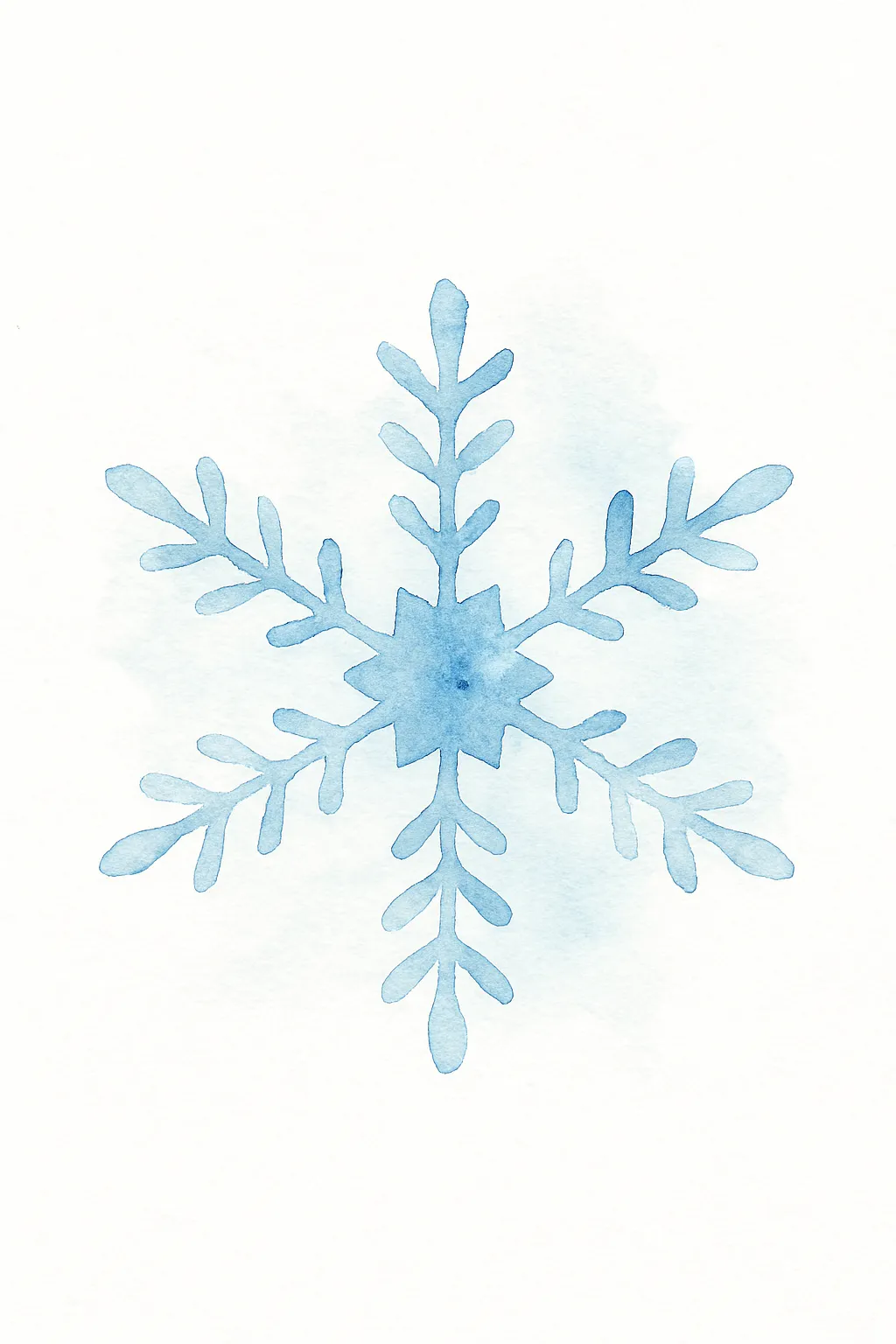 Hand-painted light blue snowflake on clean white background