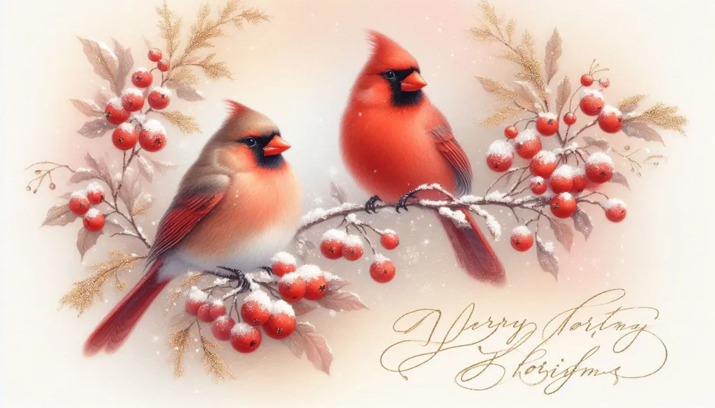 Watercolor cardinals on winter branches