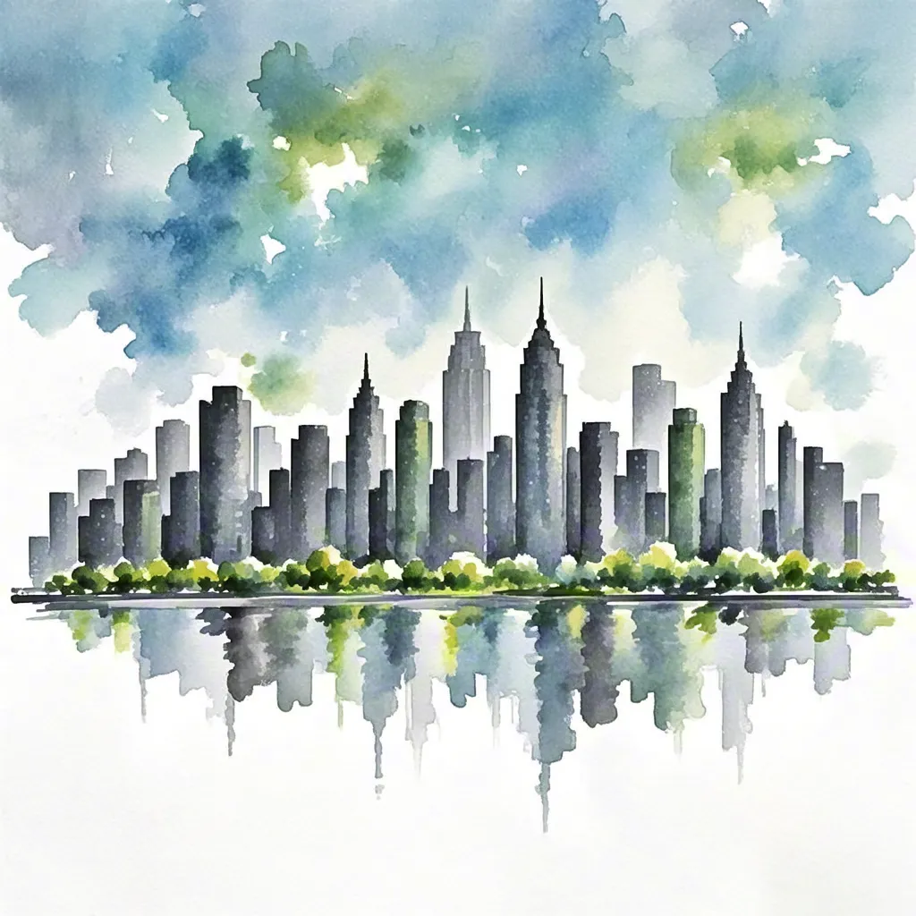Watercolor city skyline illustration