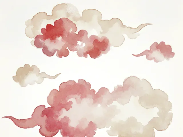 Soft pastel watercolor clouds in red and cream shades.