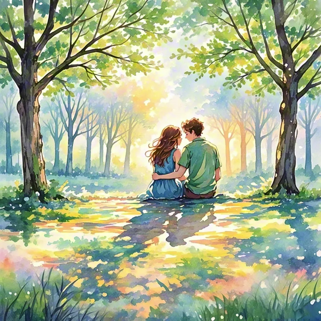 Watercolor Couple in Sunlit Park