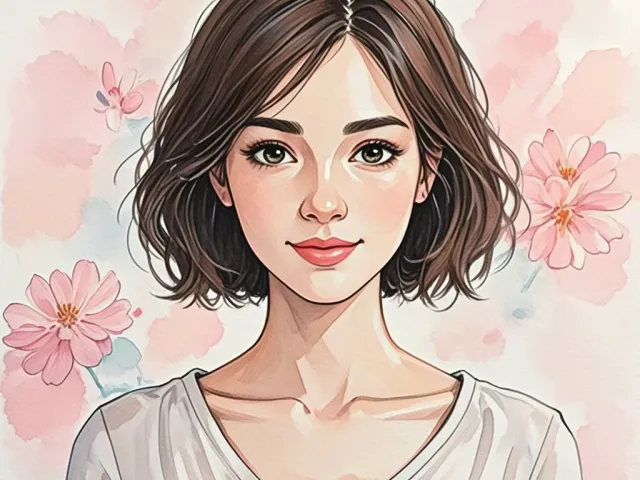 Soft watercolor portrait of a young girl with pink flowers around her