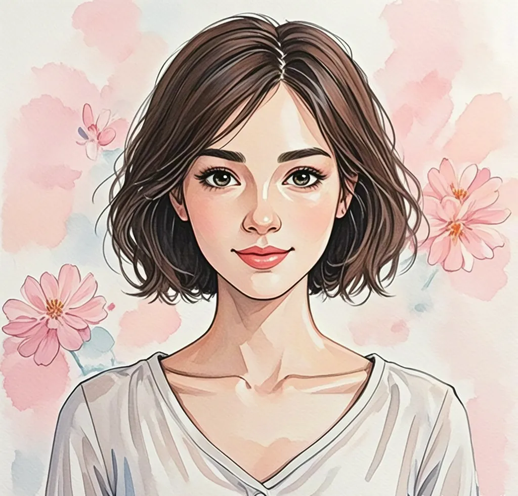 Watercolor cute girl portrait