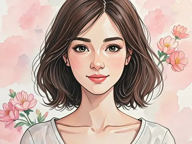 Gentle watercolor portrait of a girl with pink flowers on a soft background