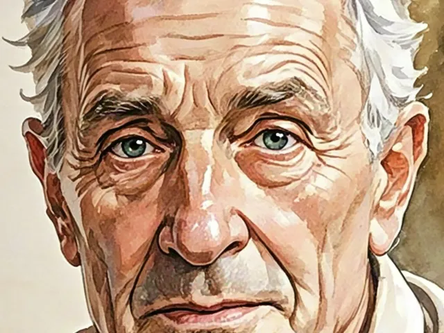 Realistic watercolor portrait of an elderly man with expressive eyes