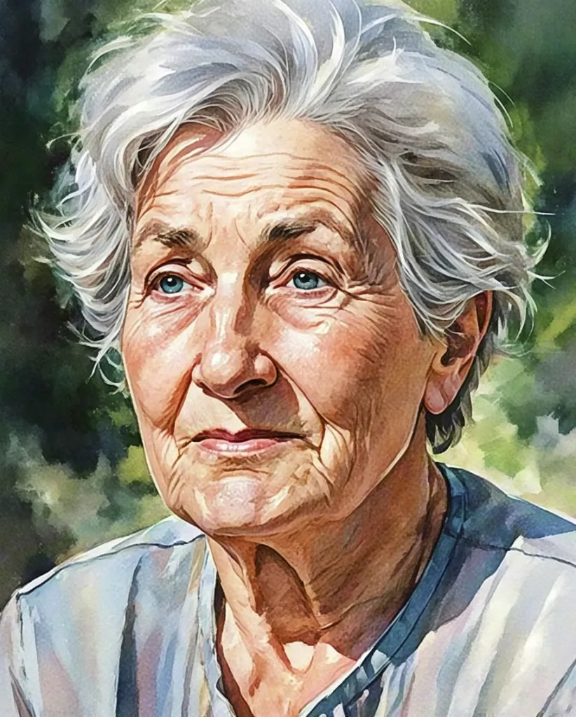Watercolor elderly woman portrait