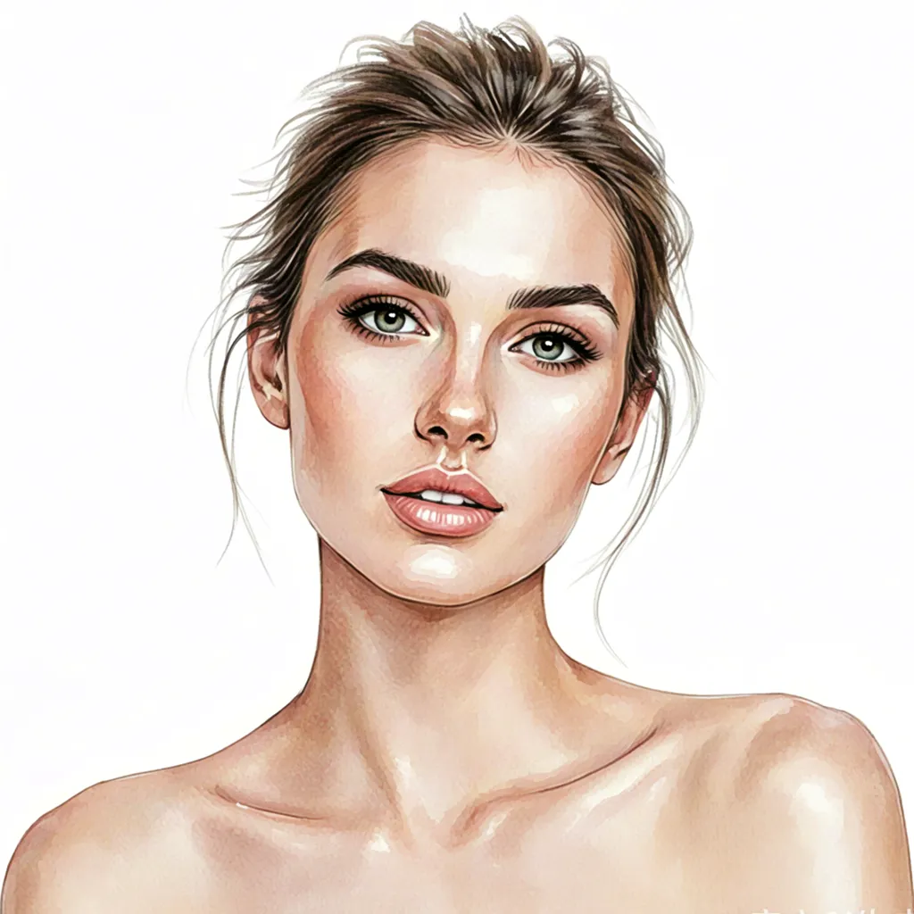 Watercolor female portrait on white background