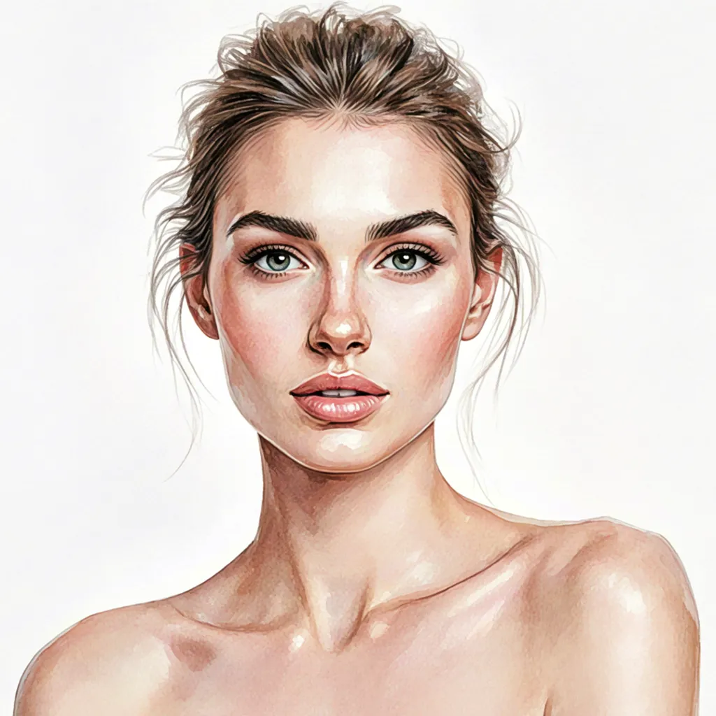 Watercolor female portrait on white