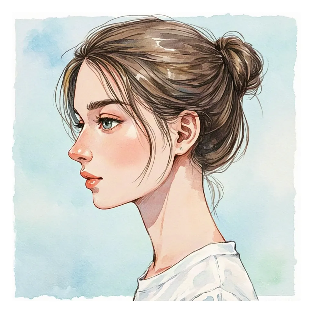 Watercolor female profile portrait