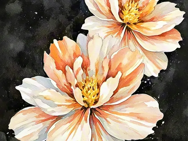 Soft peach and cream watercolor flowers with delicate brush texture