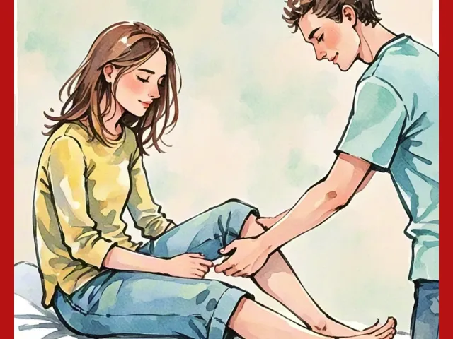 Soft watercolor scene of two people sitting and talking on a pastel background