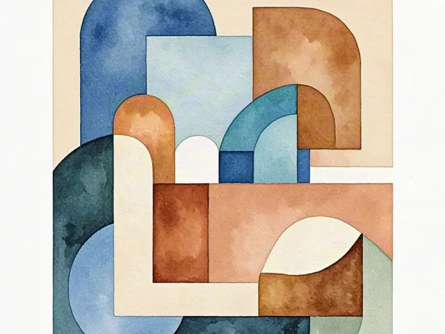 Abstract watercolor composition in blue, beige and brown tones