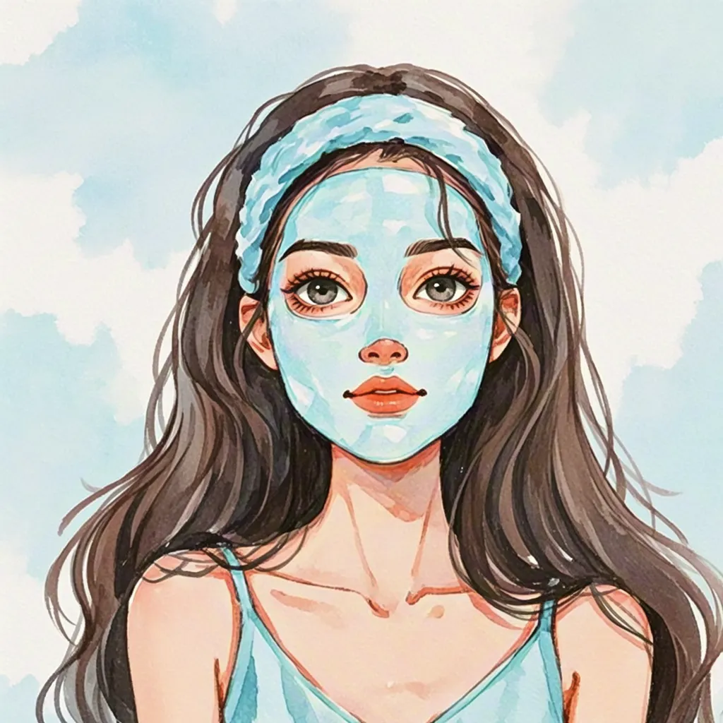 Watercolor girl with a cosmetic face mask