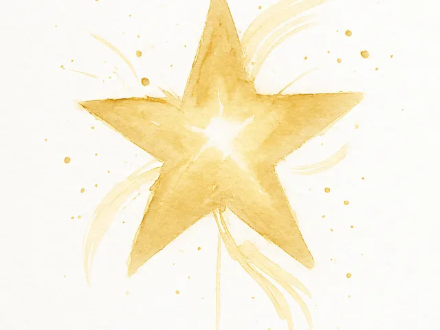 watercolor golden star with splashes on clean white background
