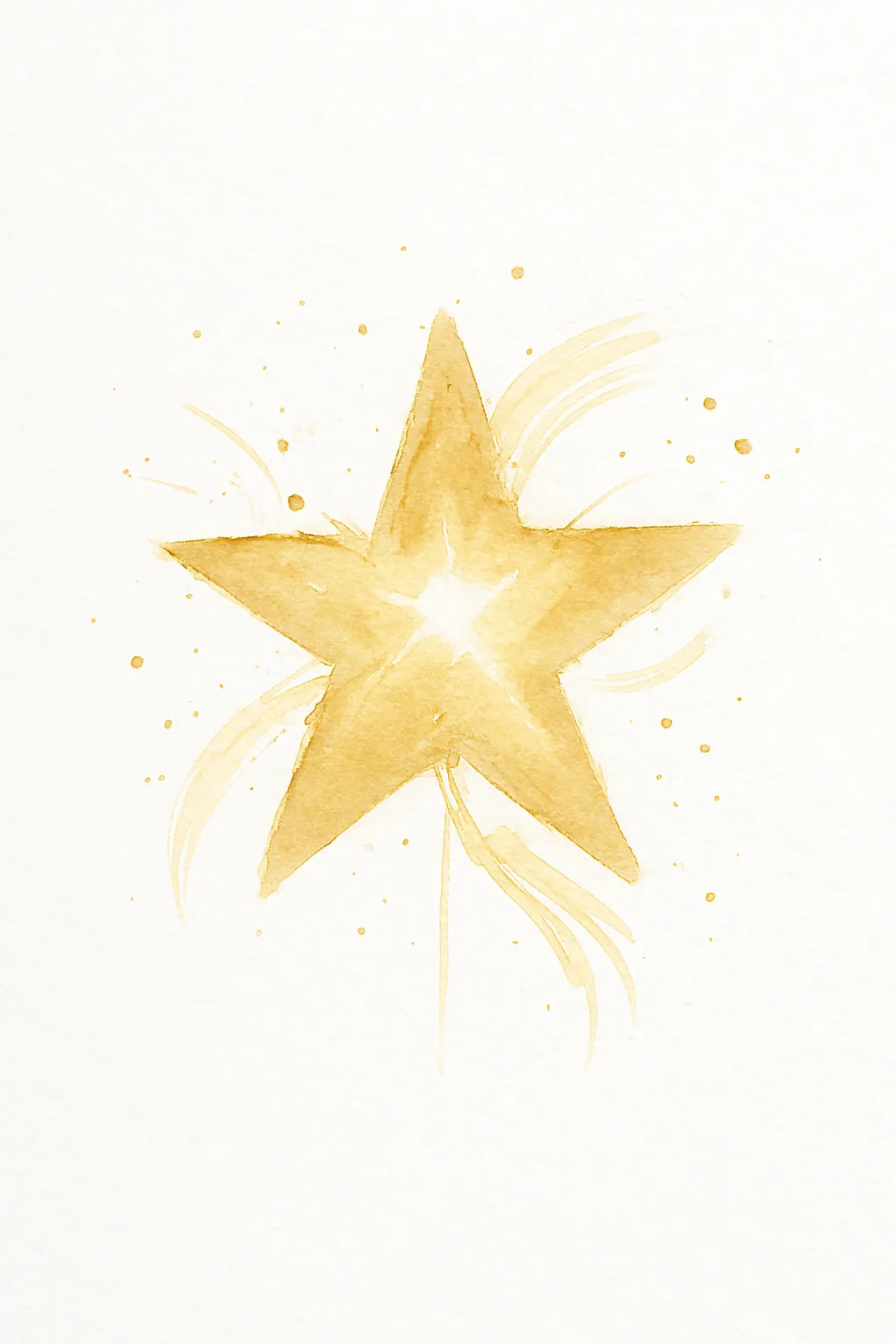 watercolor golden star with splashes on clean white background