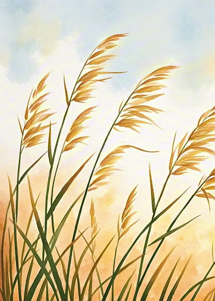 Watercolor golden grass field