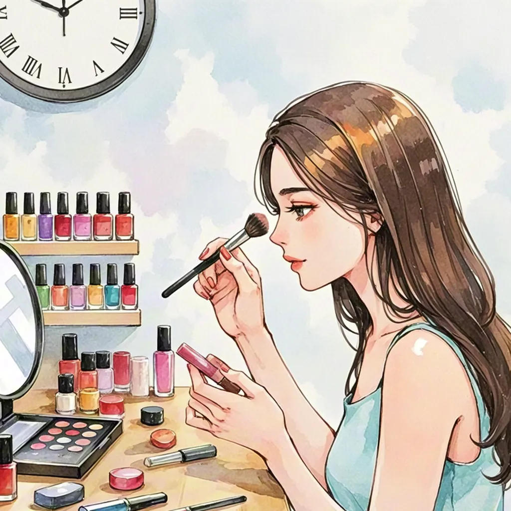 Watercolor makeup application scene