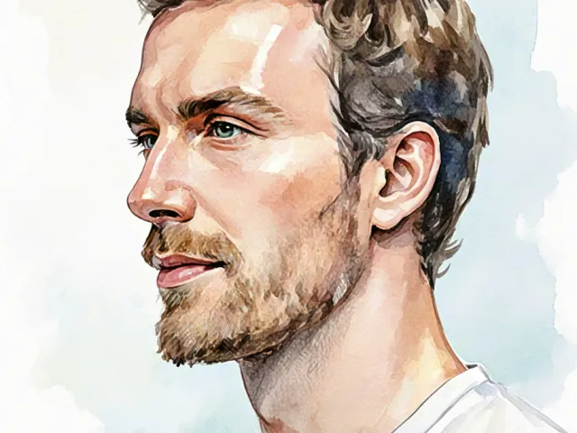 Watercolor portrait of a man in profile view with natural lighting