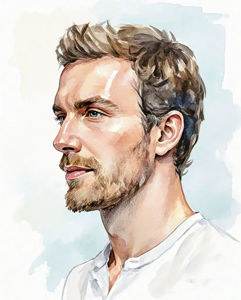 Watercolor male portrait profile
