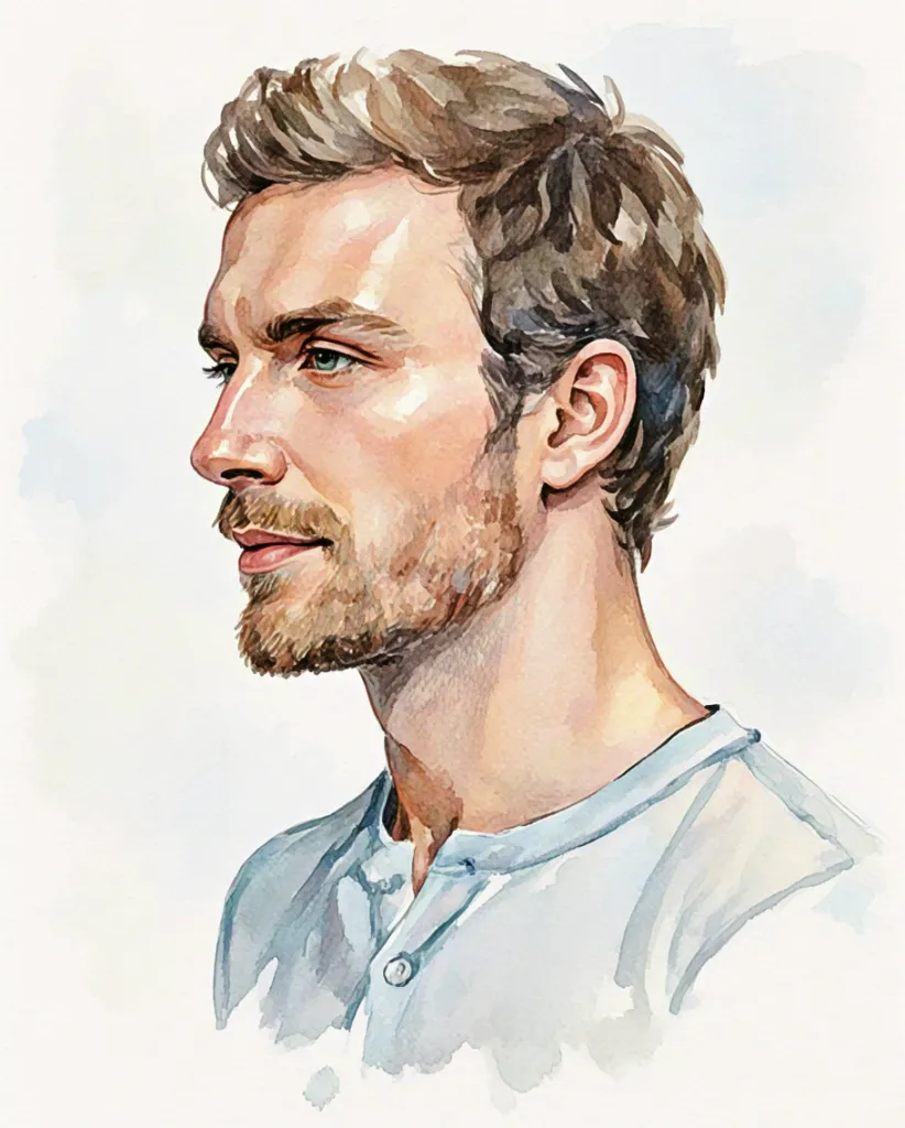 Watercolor male portrait profile