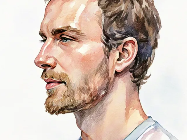 Soft watercolor portrait of a bearded man in profile view