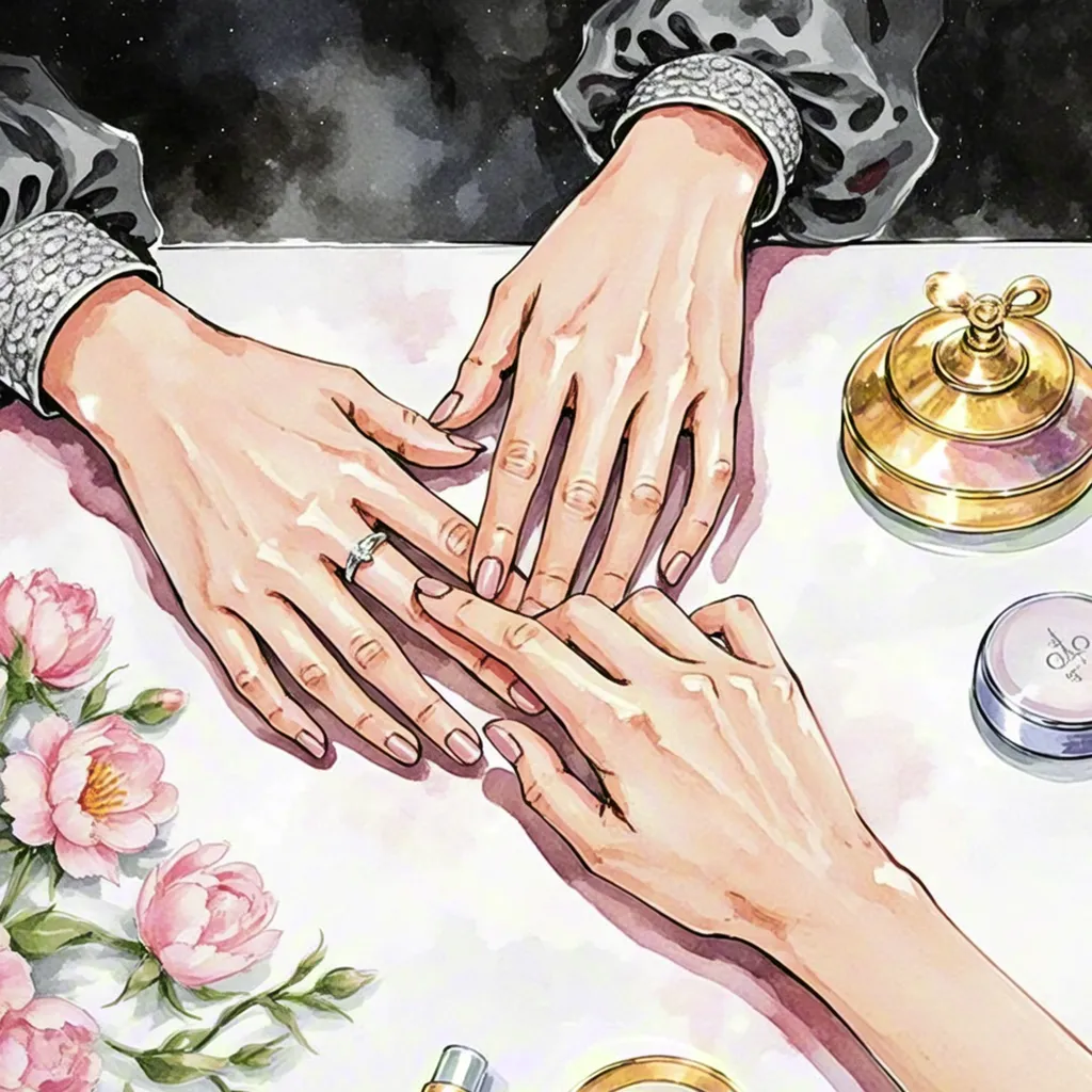 Watercolor manicure close-up