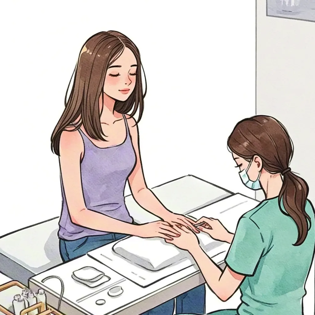 Watercolor nail salon scene