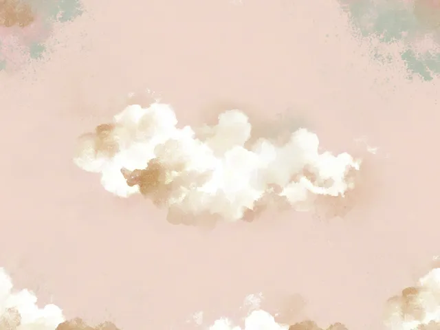 Soft watercolor sky with light pastel clouds on a beige background