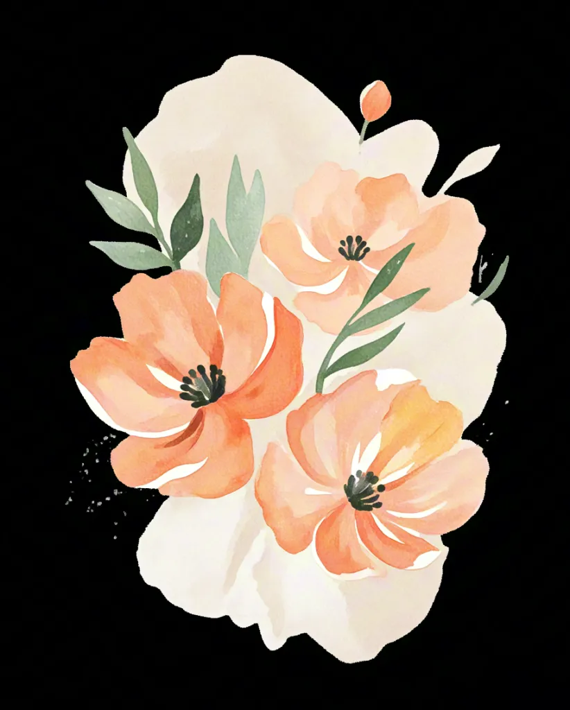 Watercolor peach floral illustration