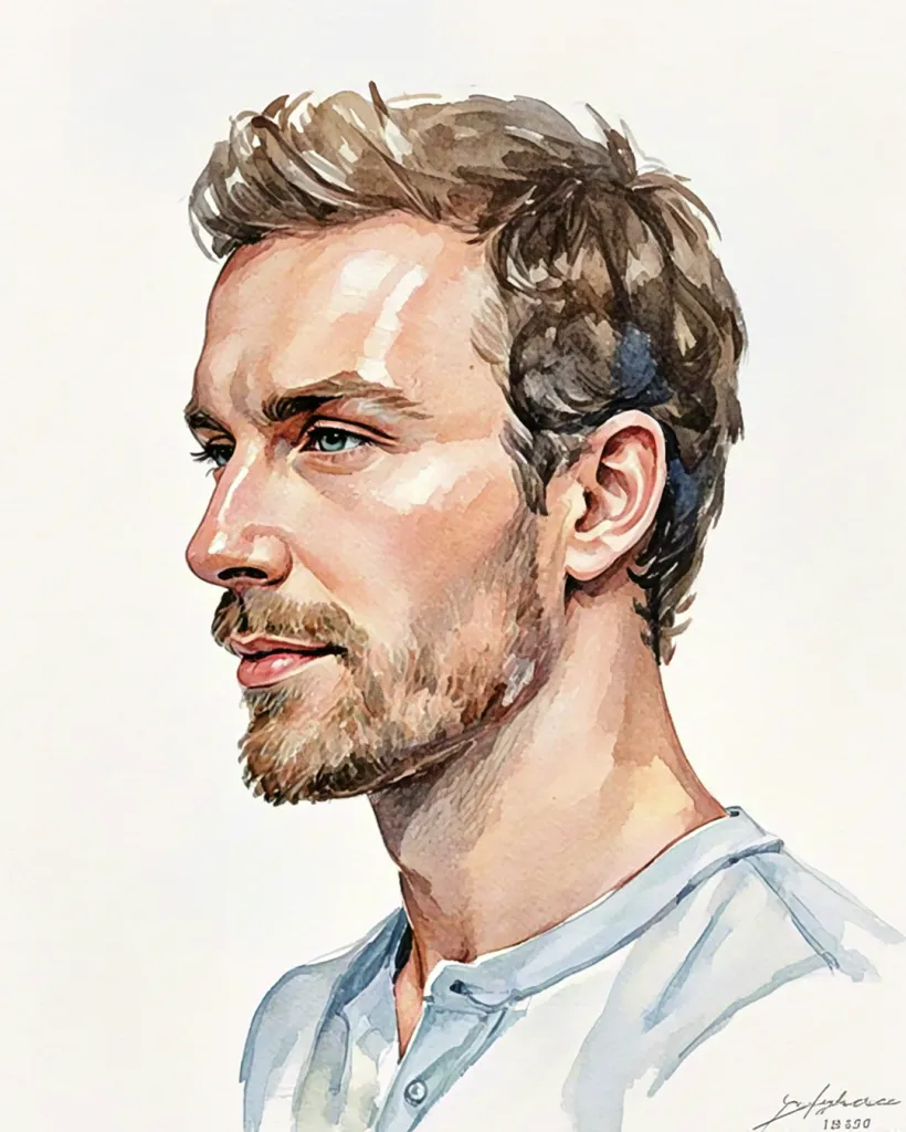 Watercolor portrait of a man with beard