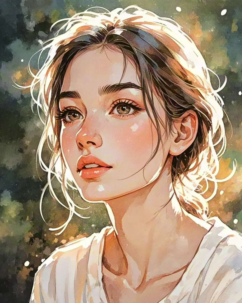 Watercolor portrait of a young woman